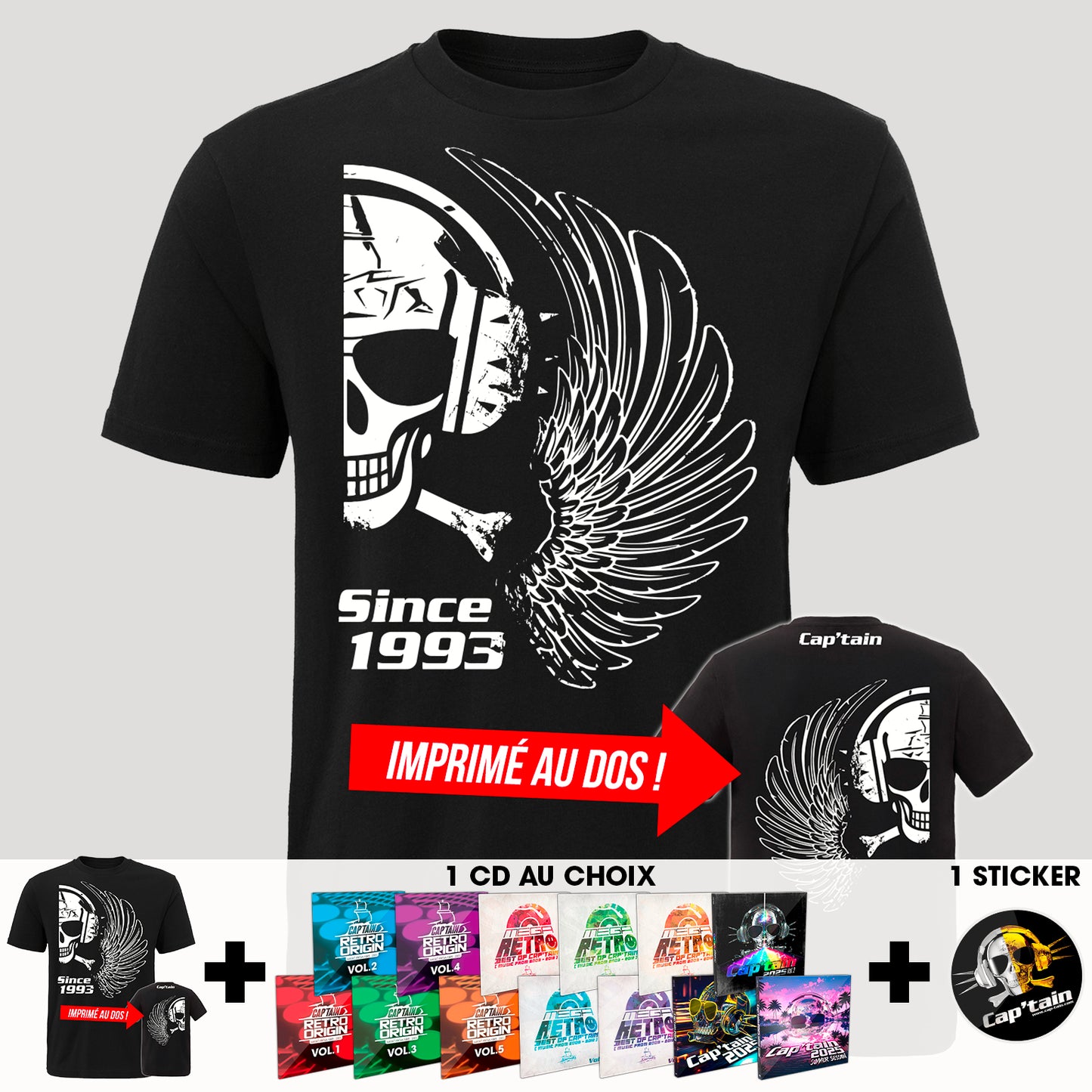 T-SHIRT CAP'TAIN SINCE 93 RECTO / VERSO ( PACK )